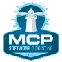Round blue logo featuring a white lighthouse above bold letters MCP with smaller text Software & Training below.